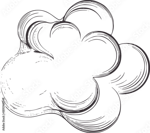 Stylized cloud shape with hatching lines and dark outlines smoke vapor abstract