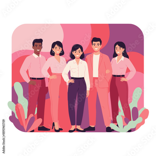 Smiling diverse corporate group showing unity and collaboration on an abstract background