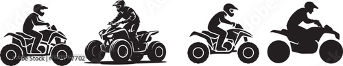 A Set of Atv vehicle rider. Silhouette vector icon illustration with white background