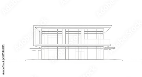Minimalist Line Art Rendering of a Modern Multi-Story Building Facade Design