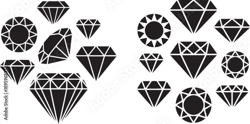 Set of Diamond. Silhouette vector icon illustration with white background