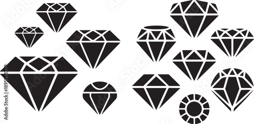 Set of Diamond. Silhouette vector icon illustration with white background