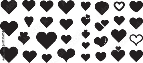 Set of heart. Silhouette vector icon illustration with white background