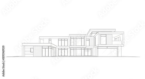 Architectural line drawing of a contemporary luxury house, showcasing modern residential design