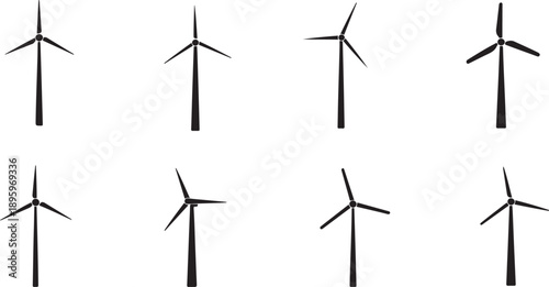 Wind turbine silhouette set,. Silhouette vector icon illustration with white background