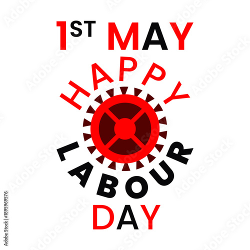 Happy labor day typography design with gear minimalist vector illustration for workers day