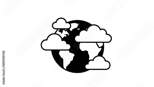 Black and white earth globe illustration.