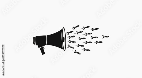Propaganda megaphone icon spewing out a swarm of bombs, symbolizing the destructive power of words and aggressive communication in a conflict