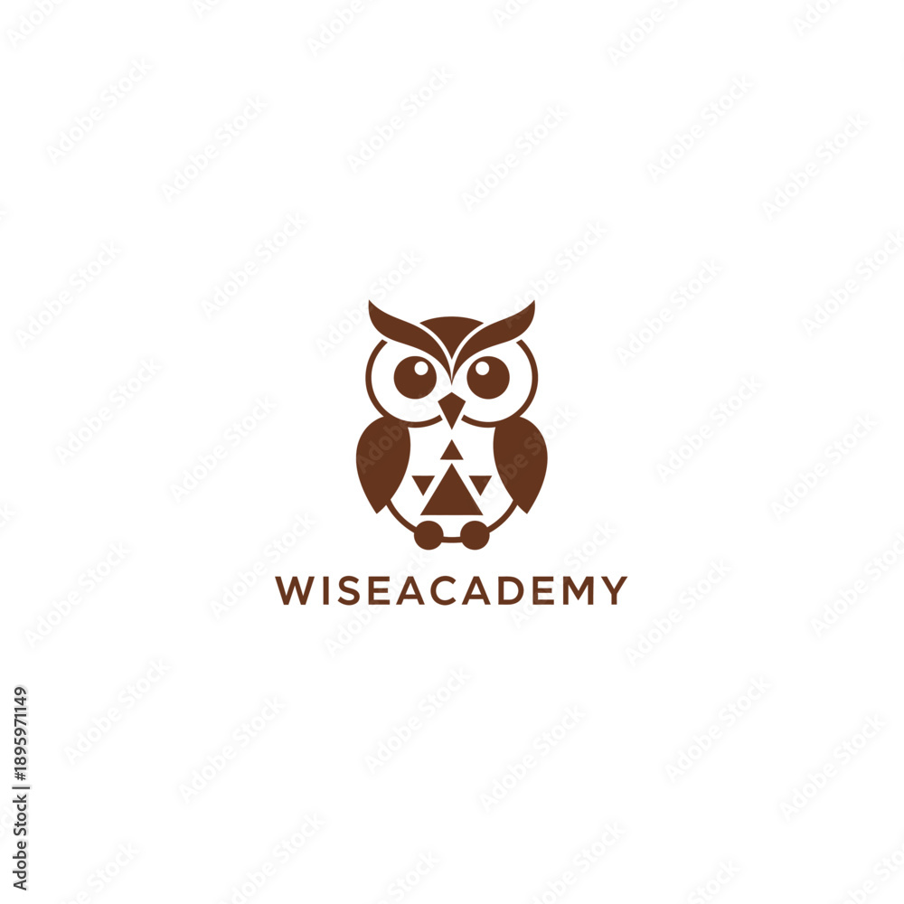 Fototapeta premium Cute brown owl with geometric body pattern icon for professional education and online learning tutoring services identity logo WISEACADEMY