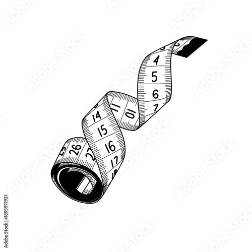 minimalist hand drawn tailor measuring tape line art vector illustration