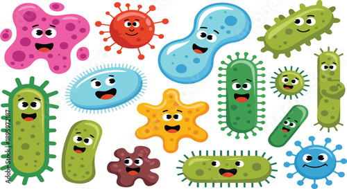 Cute Cartoon Germs and Bacteria Set – Funny Microbes for Kids Education