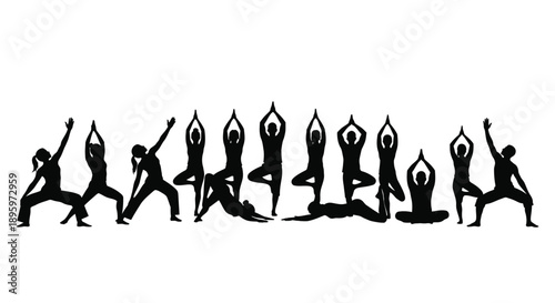 Yoga poses silhouette sequence for health and wellness