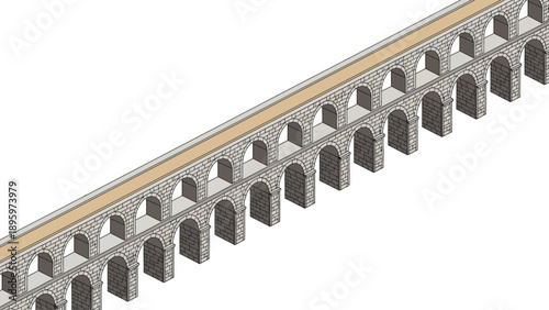 Isometric illustration of a classical stone arch aqueduct