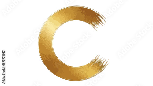 Abstract golden brush stroke circle on white background.
