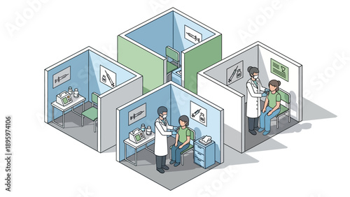 Medical staff give injections in a clinic.