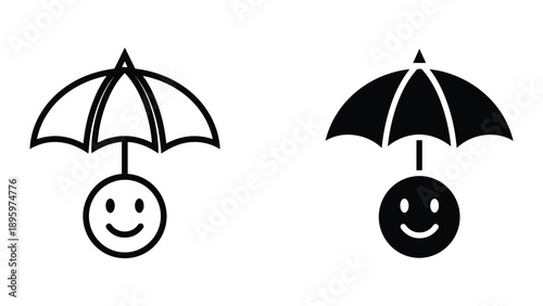 Smiley face under umbrella protection concept