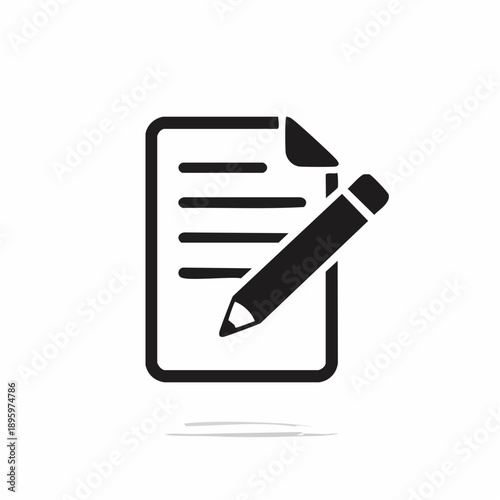 Vector illustration of a document and pencil icon, symbolizing note-taking, content creation, editing, and official new project documentation on a clean white background