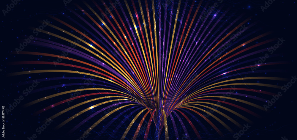 Fototapeta premium Glowing wavy dynamic lines on dark background.