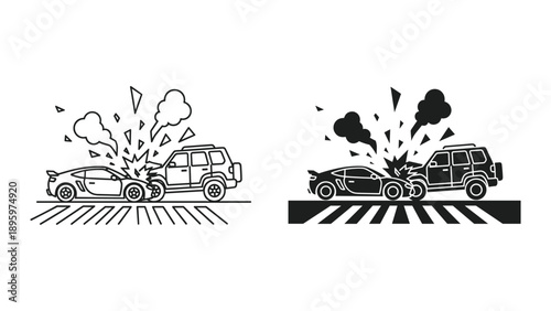 Car accident illustration with two vehicles colliding