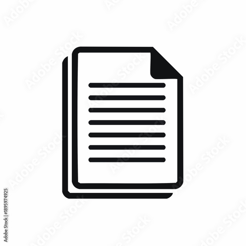 A stylized, clean, minimalist black and white icon representing a stack of documents or papers, suitable for digital interfaces and design projects