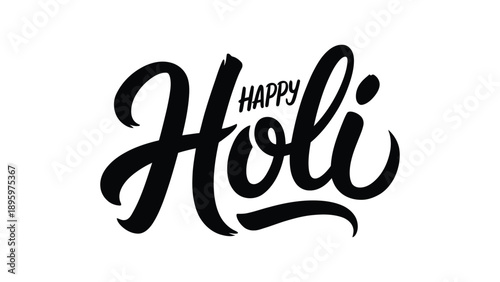 Happy holi minimal festival typography illustration with bold hand lettering design celebrating indian festival of colors on clean white background
