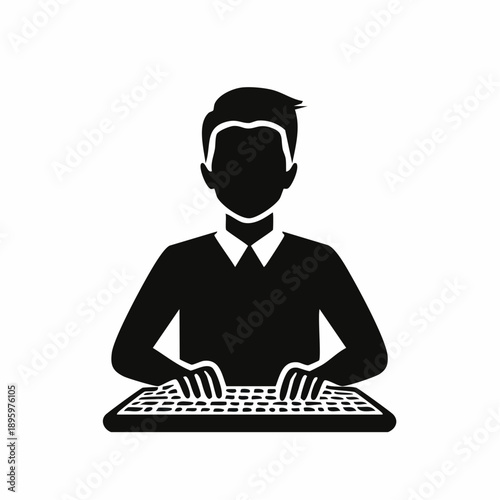 Illustration of a person typing on a keyboard, representing work, office, and technology concepts for digital use