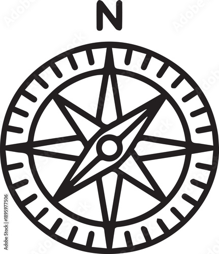 Compass icon in line. Navigation compass icon. Navigation symbol in outline. Compass symbol in line. Navigation equipment.Stock vector illustration