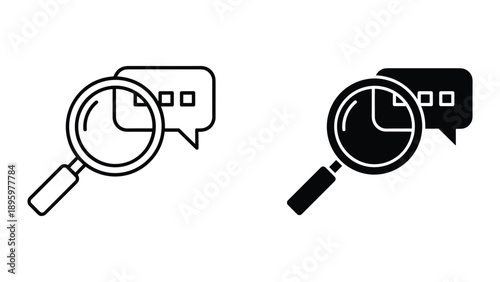 Magnifying glass examining clock with speech bubble