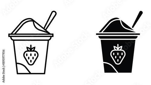 Strawberry smoothie cup icon set