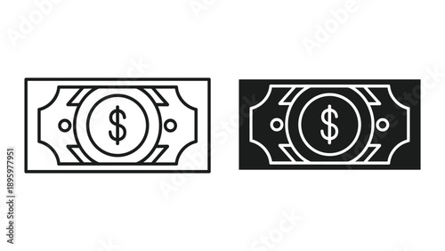 Dollar bill icon in two different style