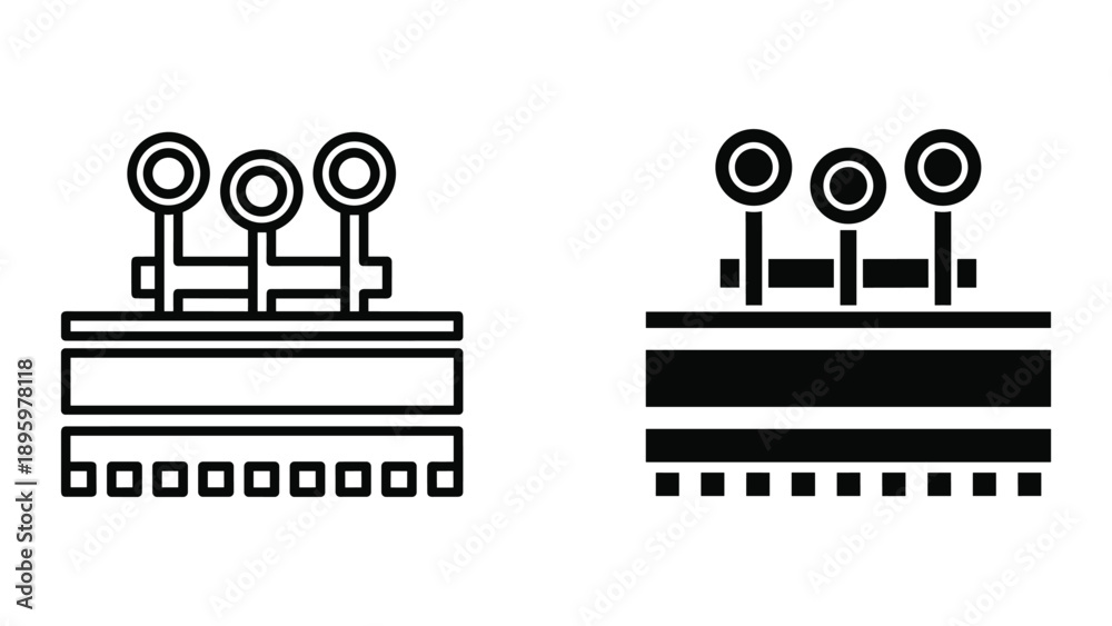 Naklejka premium Simple black line icons representing industrial equipment