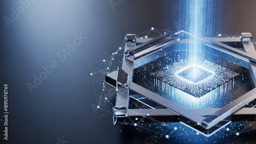 Abstract Digital Circuitry with Glowing Data Streams Representing Technological Advancement