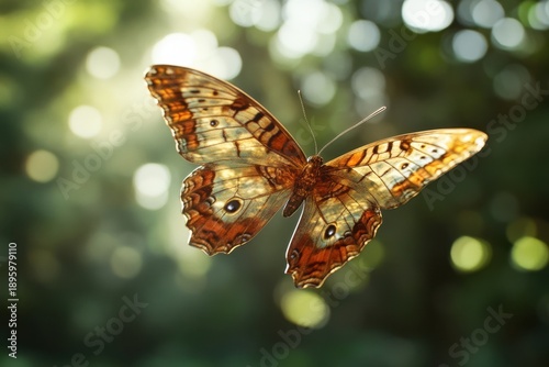 Majestic butterfly soaring gracefully in a lush forest during daylight hours
