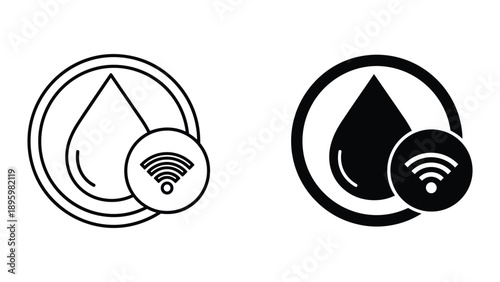 Smart water droplet icon set with wireless connectivity