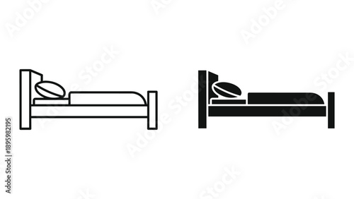 Simple bed icon set with pillow