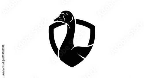 Goose head silhouette inside a shield emblem