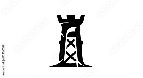 Black silhouette of a tower integrated with oil derrick elements