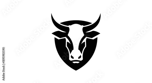 Bull head silhouette on shield vector logo