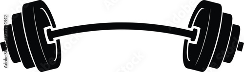 Bent barbell with heavy weights silhouette icon, black vector illustration of gym equipment for bodybuilding and strength training concept isolated on white background