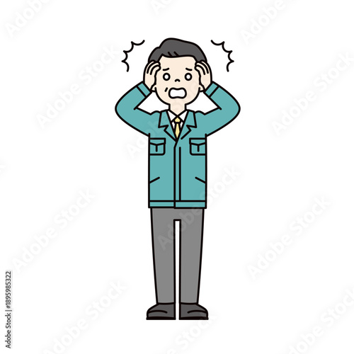 パニックで頭を抱える、中小企業の経営者・社長・工場長・従業員の全身ベクターイラスト素材