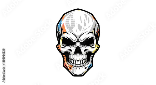 Colorful Human Skull Illustration with Details.