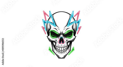 Colorful Skull with Neon Lights Illustration.