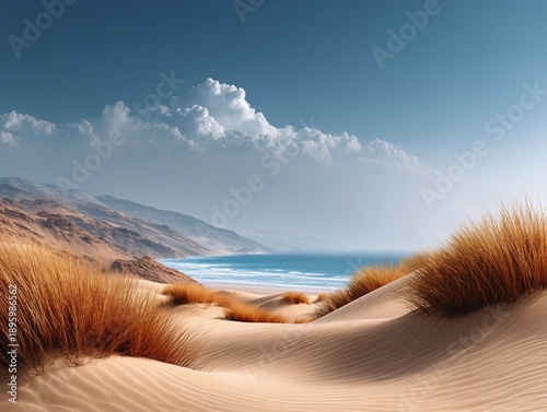 Coastal Dune Landscape Under a Bright Blue Sky.
