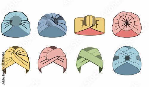Minimal women turban headband icon set fashion vector