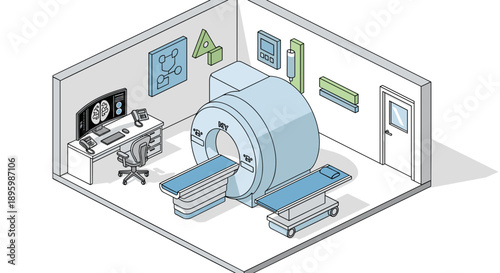 Medical MRI Machine in Hospital Room.