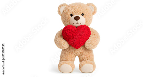 Bild auf Leinwand Fluffy teddy bear holding a large red heart
