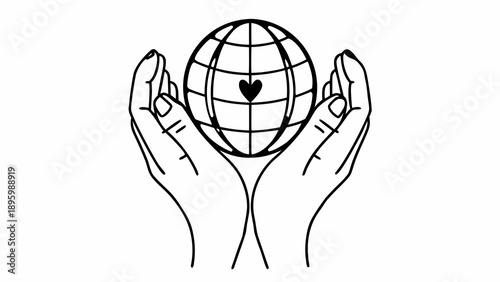 Hands cradling a globe with a heart, symbolizing global love and care from a compassionate perspective