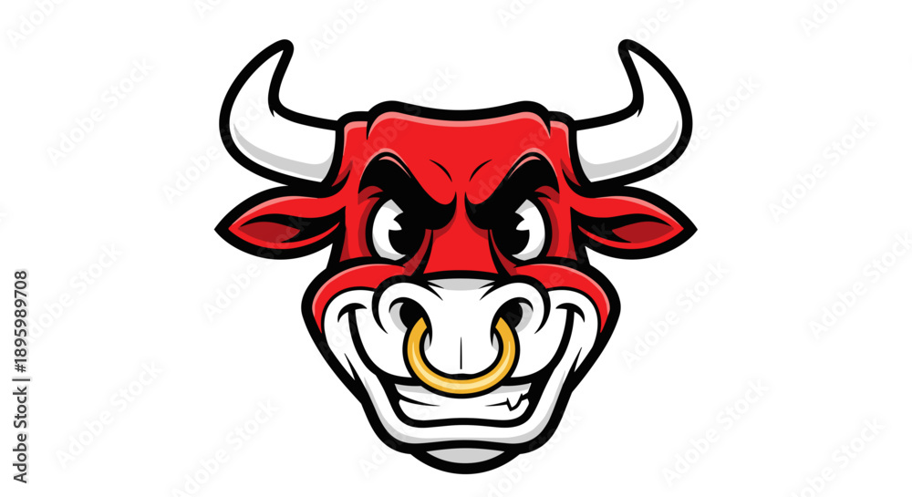 Fototapeta premium Cartoon Bull Head with Angry Expression.
