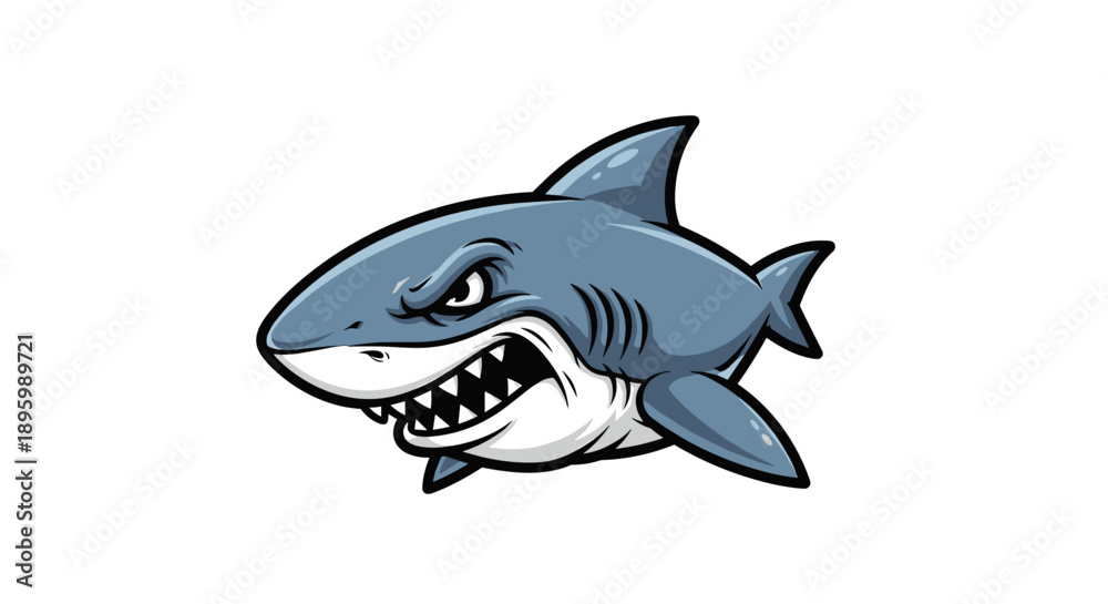 Fototapeta premium Cartoon Shark with Open Mouth and Teeth.