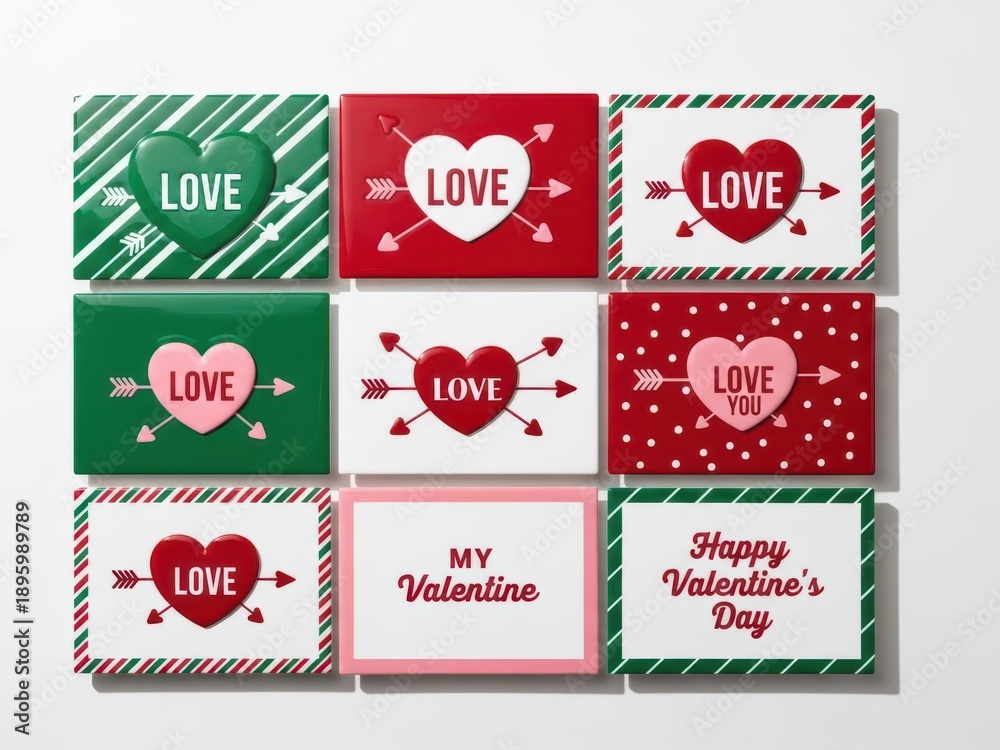 Naklejka premium Colorful valentine's day cards with hearts and arrows